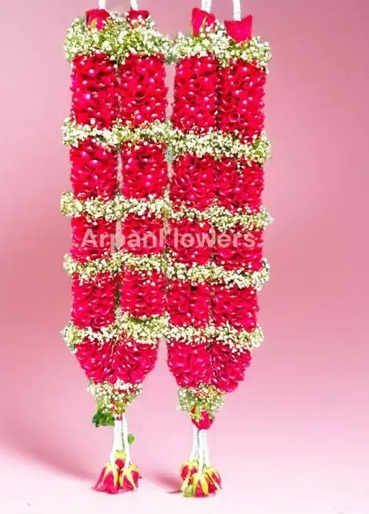 Red Rose Petals and Baby's Breath Varmala or Jaimala